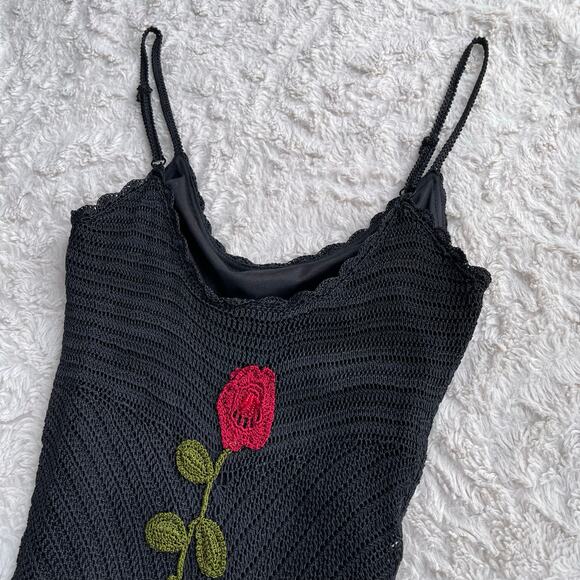 Cache crochet beaded rose floral embroidered maxi dress cocktail fringe hem S - Picture 12 of 17